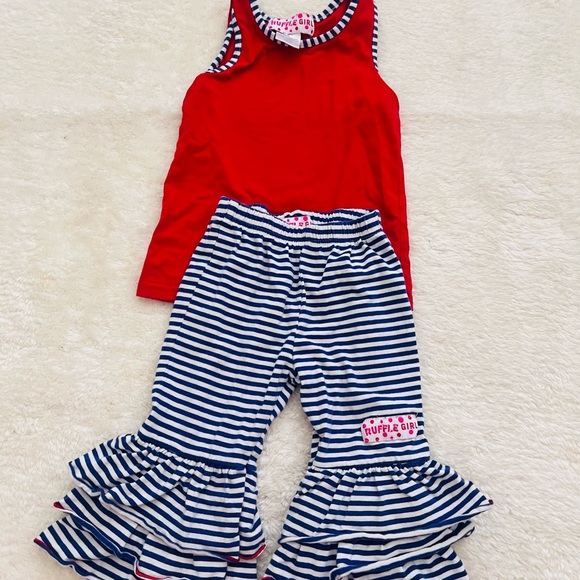 Ruffle Butts Kids Red and Navy Striped Set - Picture 1 of 1